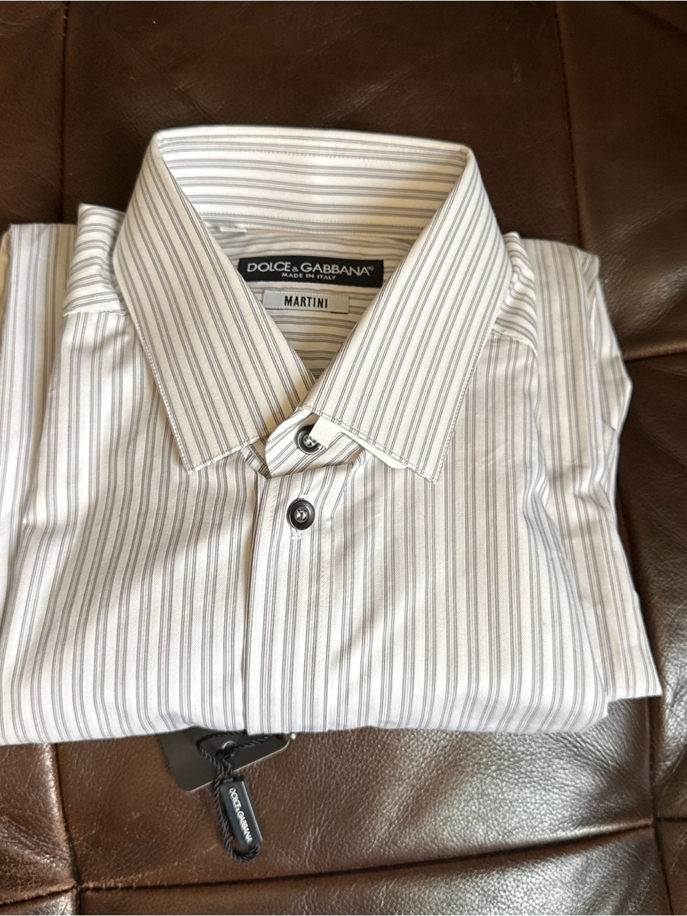 Dolce & Gabbana White and Gray Striped Dress Shirt